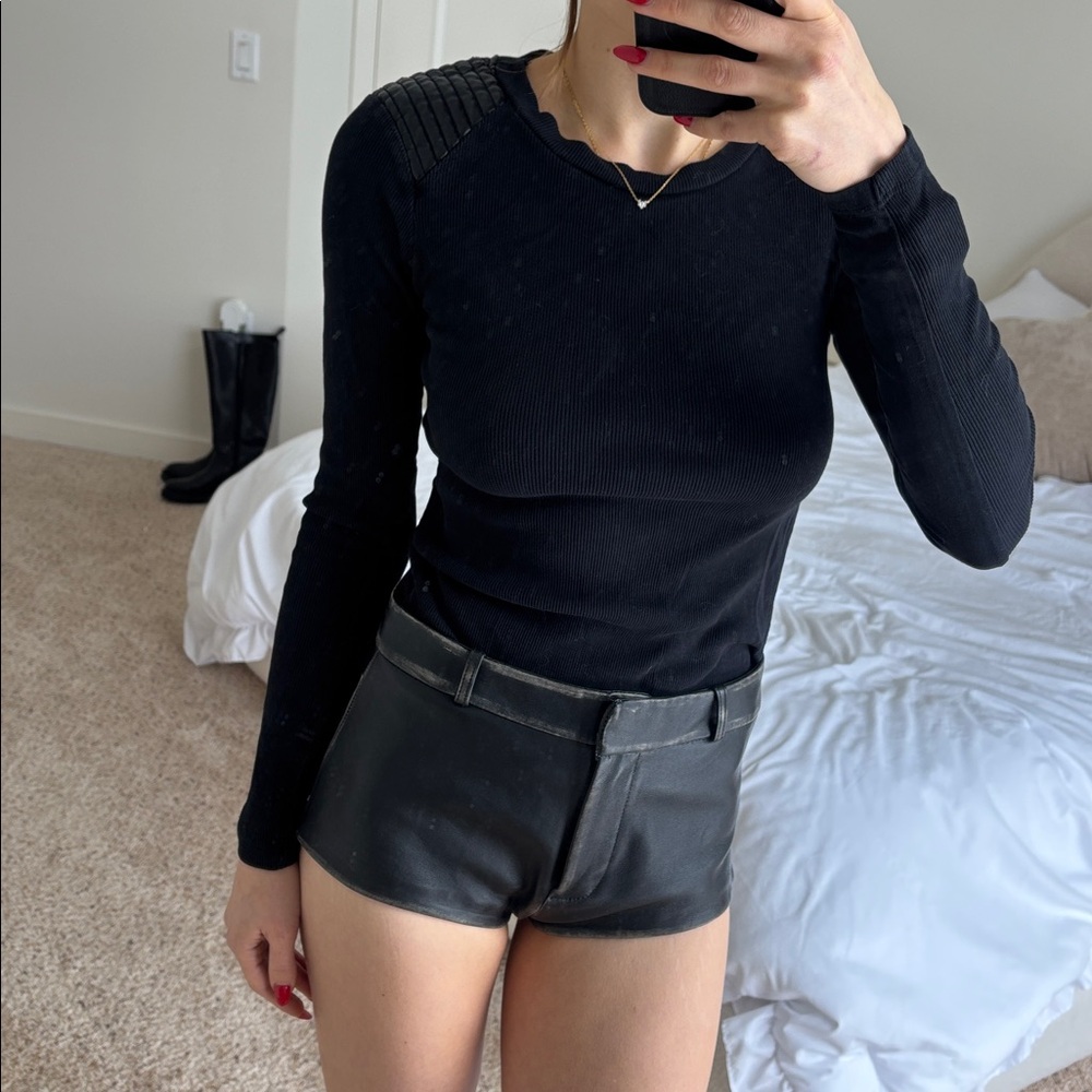 Zara Women's Black Knit Top with leather shoulder details